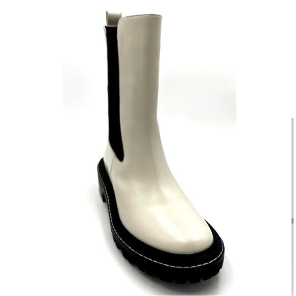 Tory Burch Benton Chelsea Boot Sz 8.5 White Leather Black Lug Platform Sole New - Picture 4 of 10